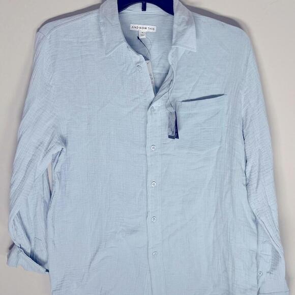 New AND NOW THIS Men's Long-Sleeve Seersucker Shirt size M cashmere blue - Picture 4 of 6